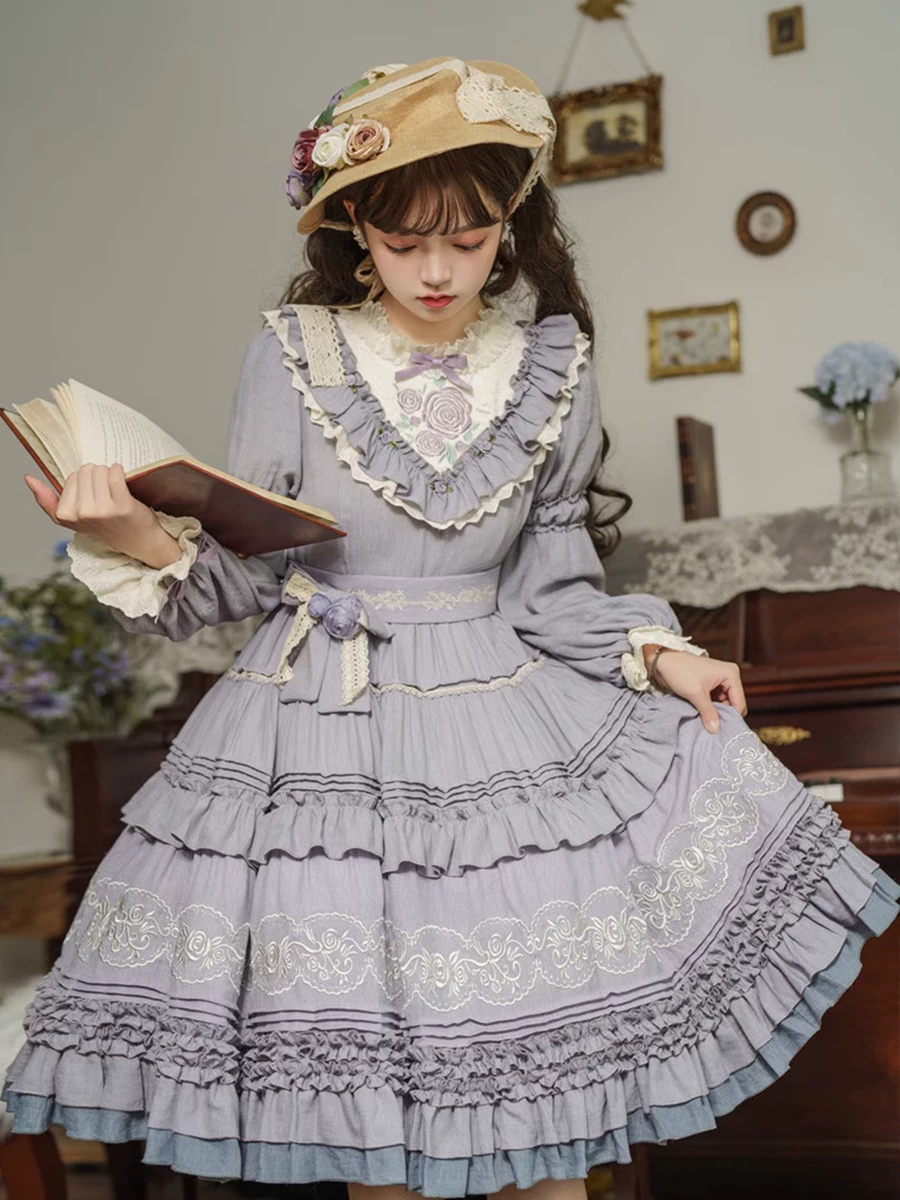 甘ロリータ クラシカルローズ レースフリルのお嬢様ドレス