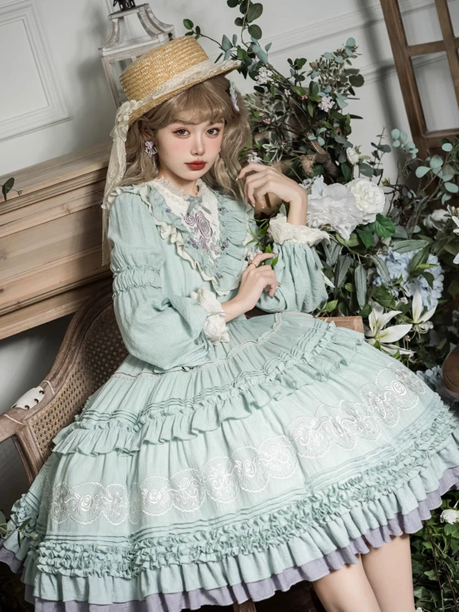 甘ロリータ クラシカルローズ レースフリルのお嬢様ドレス