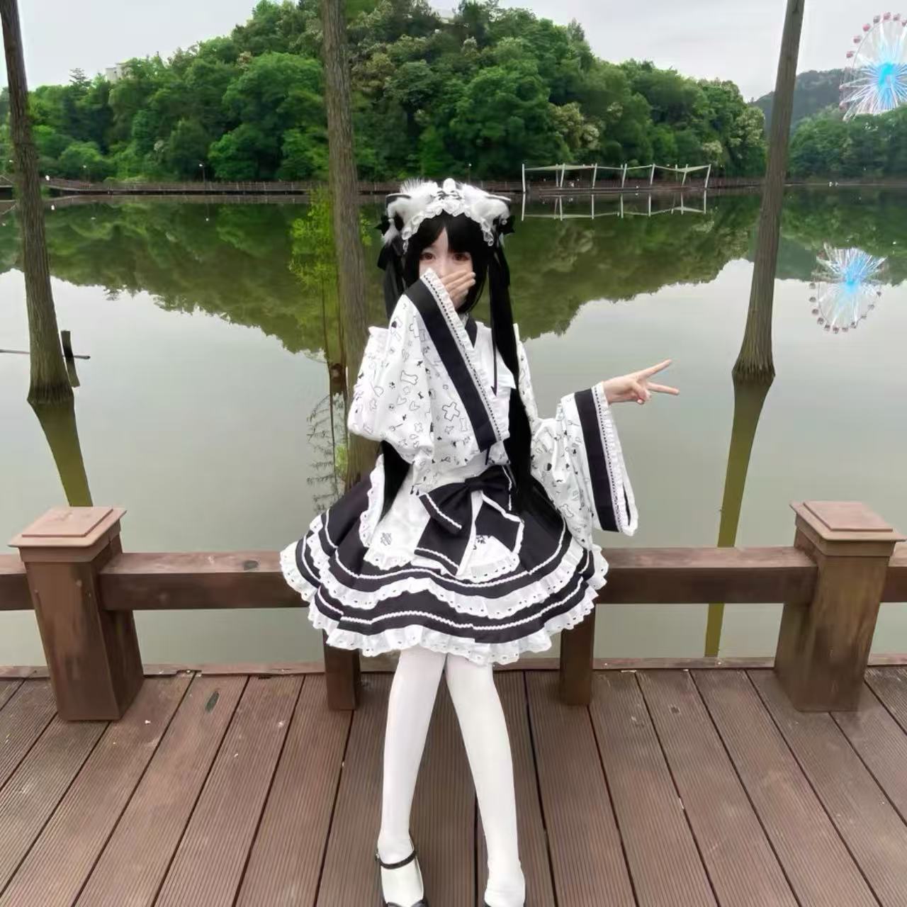 【ロリータ】和風ロリータ　メイド風　甘くて可愛い　ワンピース　ドレス