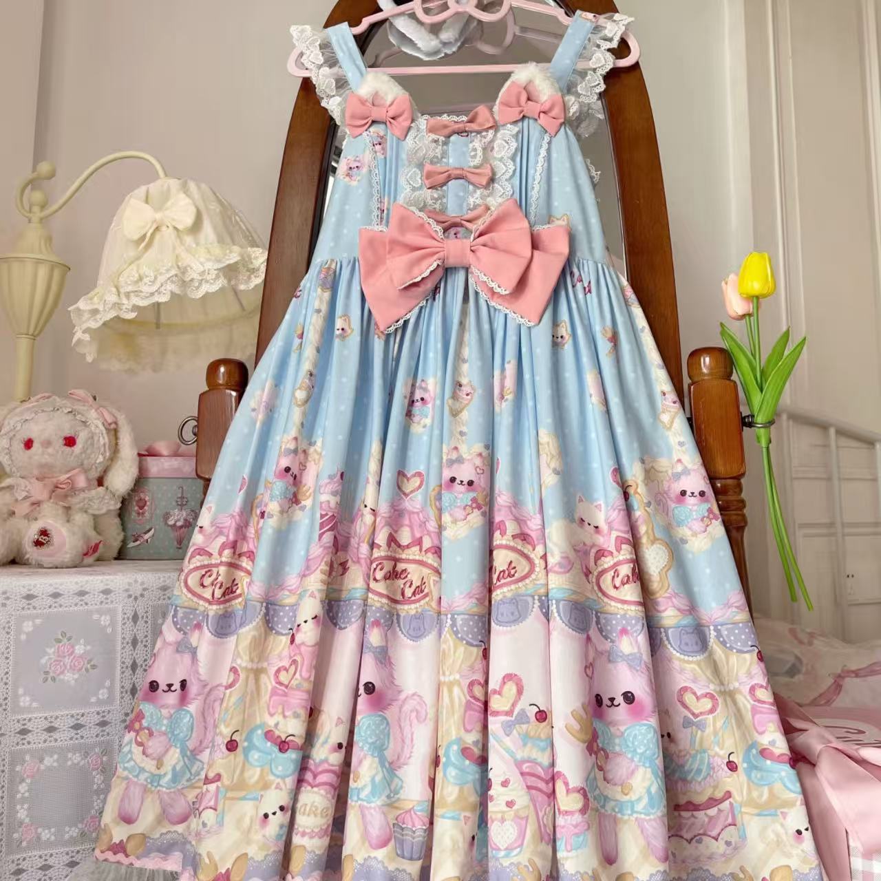 【ロリータ】猫パティシエ オリジナルデザイン ホワイトシュガーガール JSK ドレス