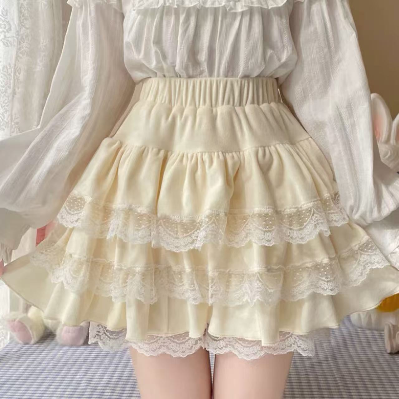 甘ロリータ レースケーキチュチュ・ミニ丈スカート
