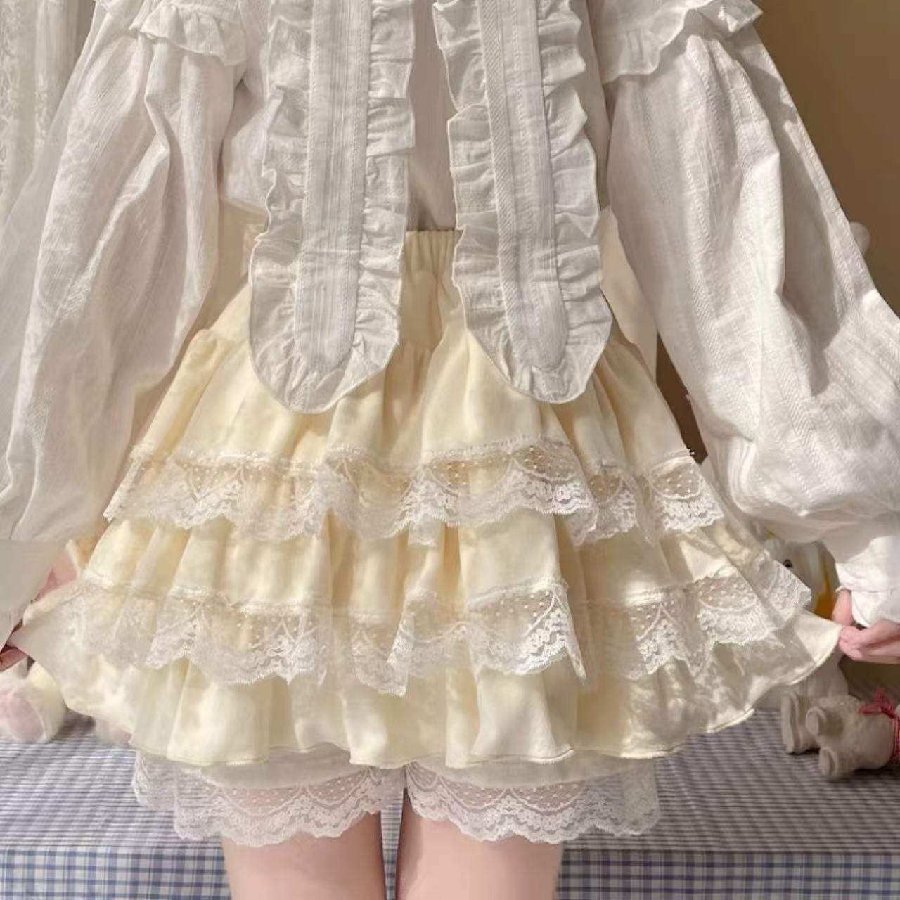 甘ロリータ レースケーキチュチュ・ミニ丈スカート