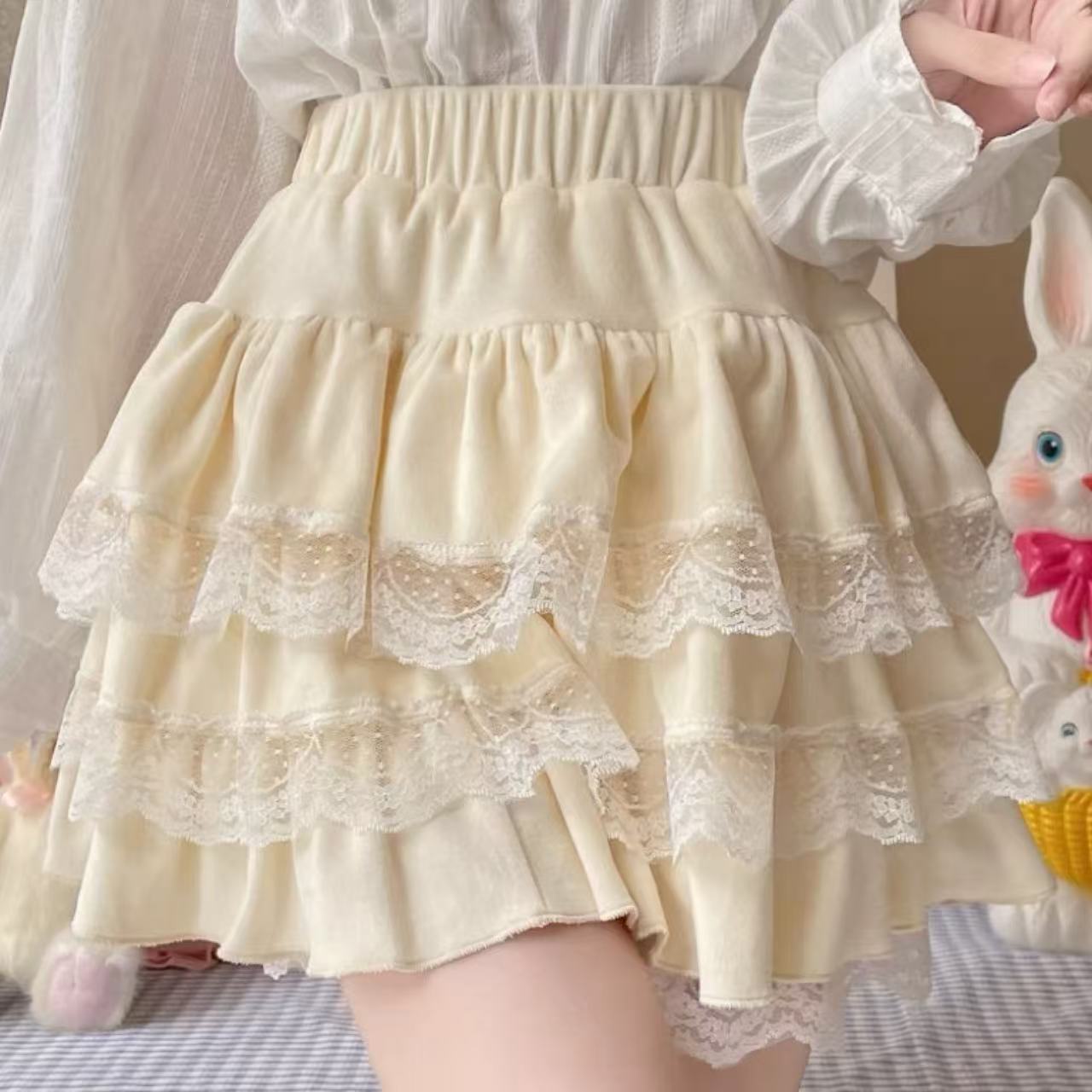 甘ロリータ レースケーキチュチュ・ミニ丈スカート