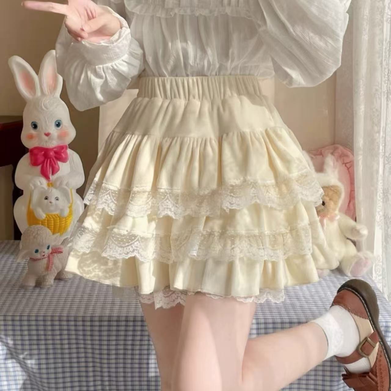 甘ロリータ レースケーキチュチュ・ミニ丈スカート