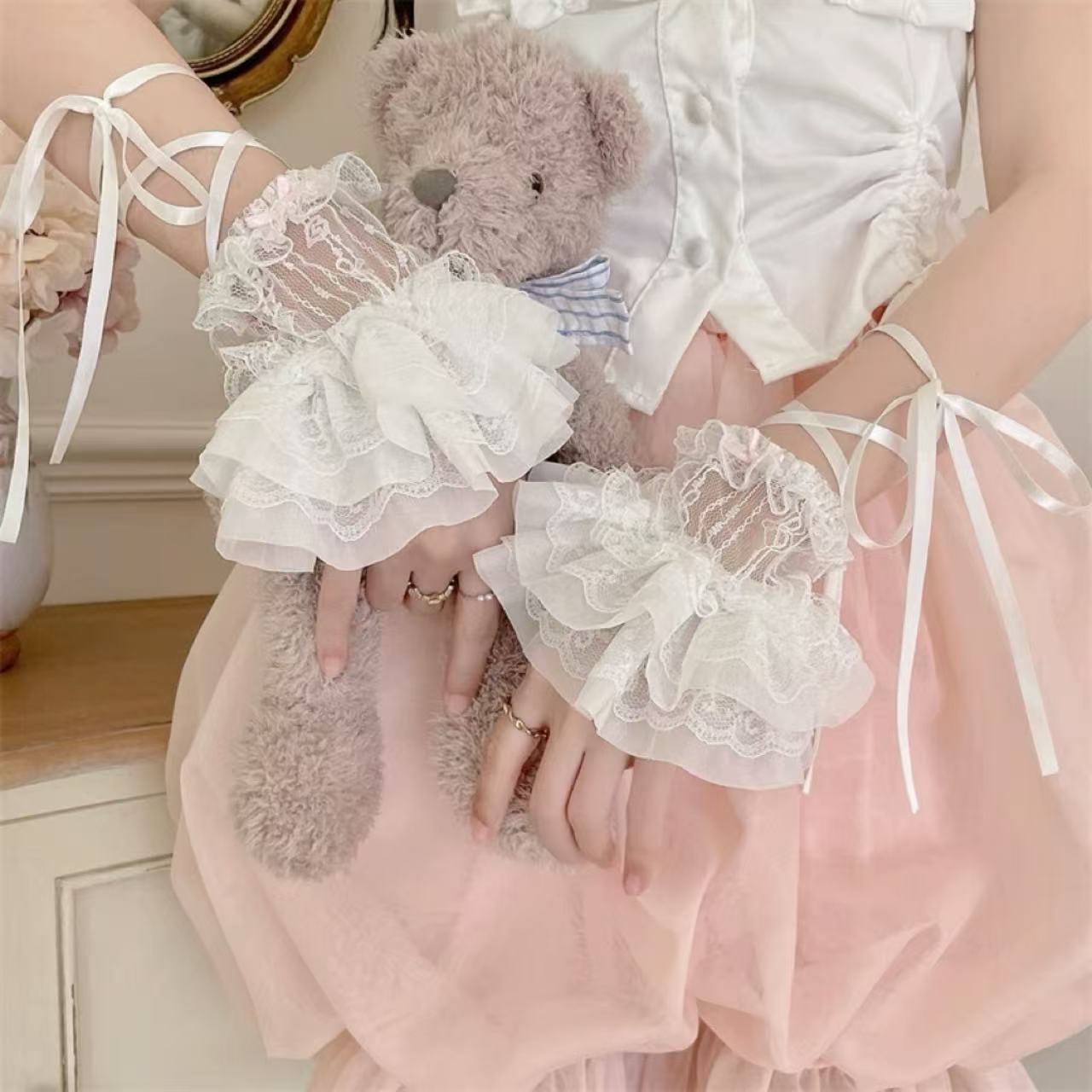 甘ロリータ バレエスタイル・レースバンデージスリーブ