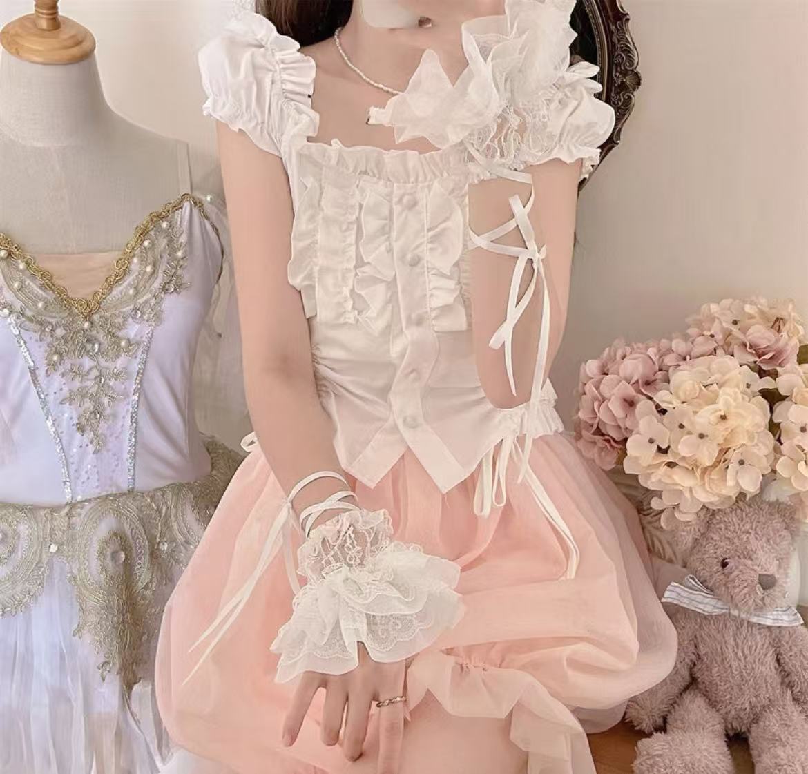 甘ロリータ バレエスタイル・レースバンデージスリーブ