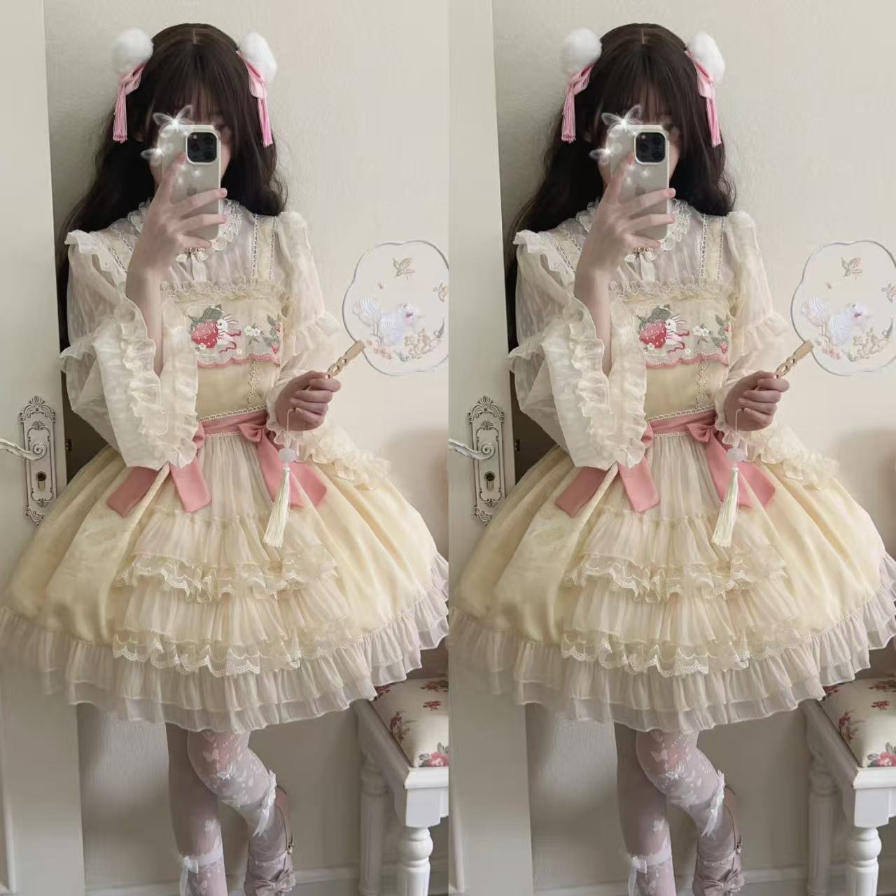 【ロリータワンピース】ムーンラビット新作 オリジナルデザイン JSKサスペンダーワンピース 夏 ホワイトシュガーガール