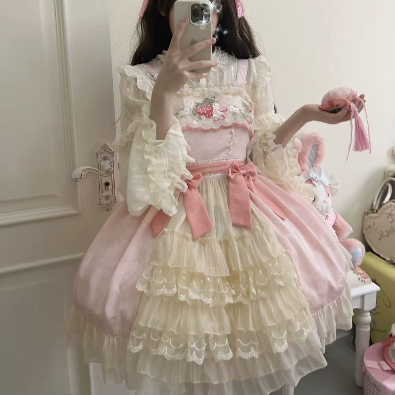 【ロリータワンピース】ムーンラビット新作 オリジナルデザイン JSKサスペンダーワンピース 夏 ホワイトシュガーガール