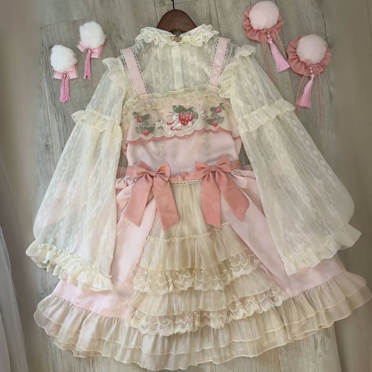 【ロリータワンピース】ムーンラビット新作 オリジナルデザイン JSKサスペンダーワンピース 夏 ホワイトシュガーガール