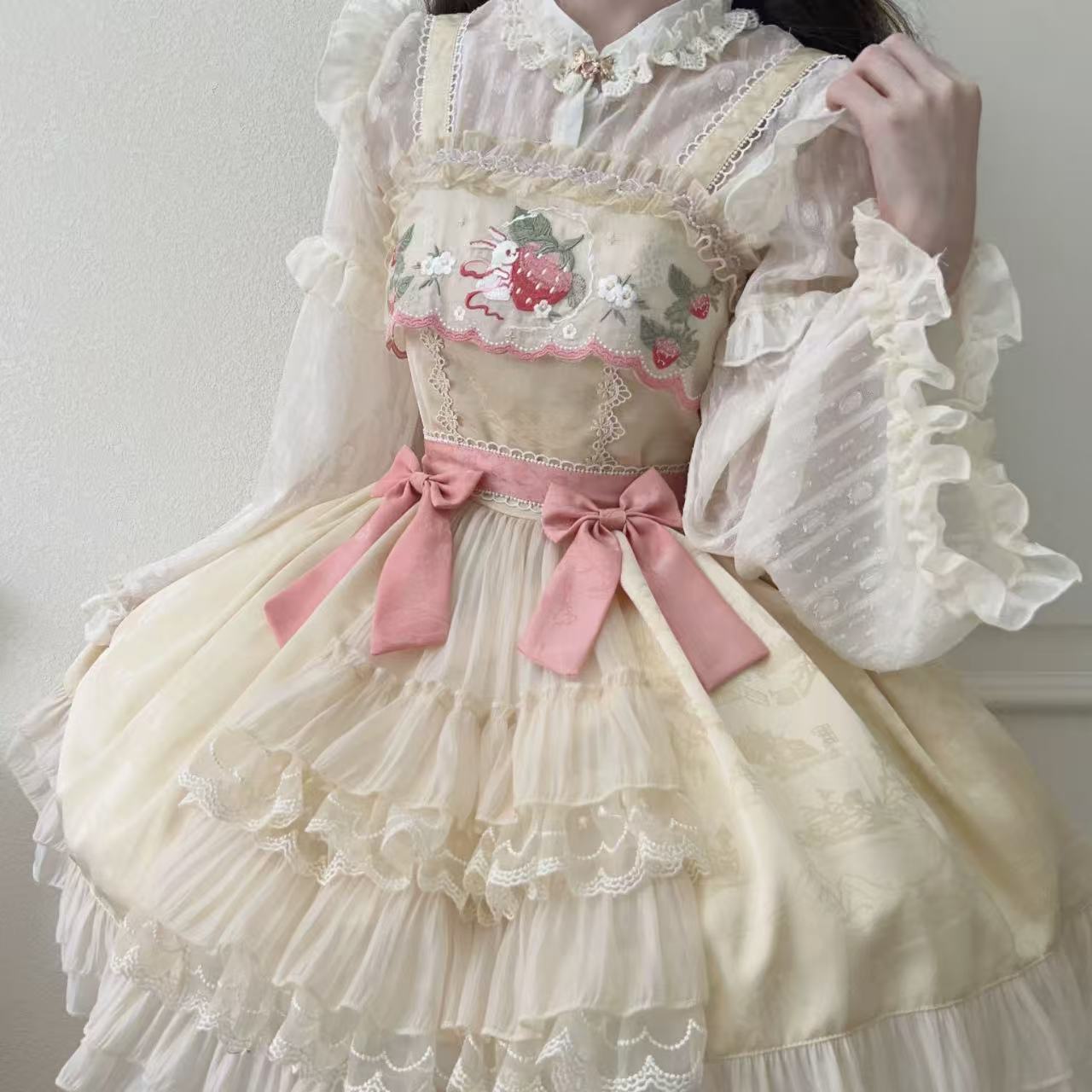 【ロリータワンピース】ムーンラビット新作 オリジナルデザイン JSKサスペンダーワンピース 夏 ホワイトシュガーガール