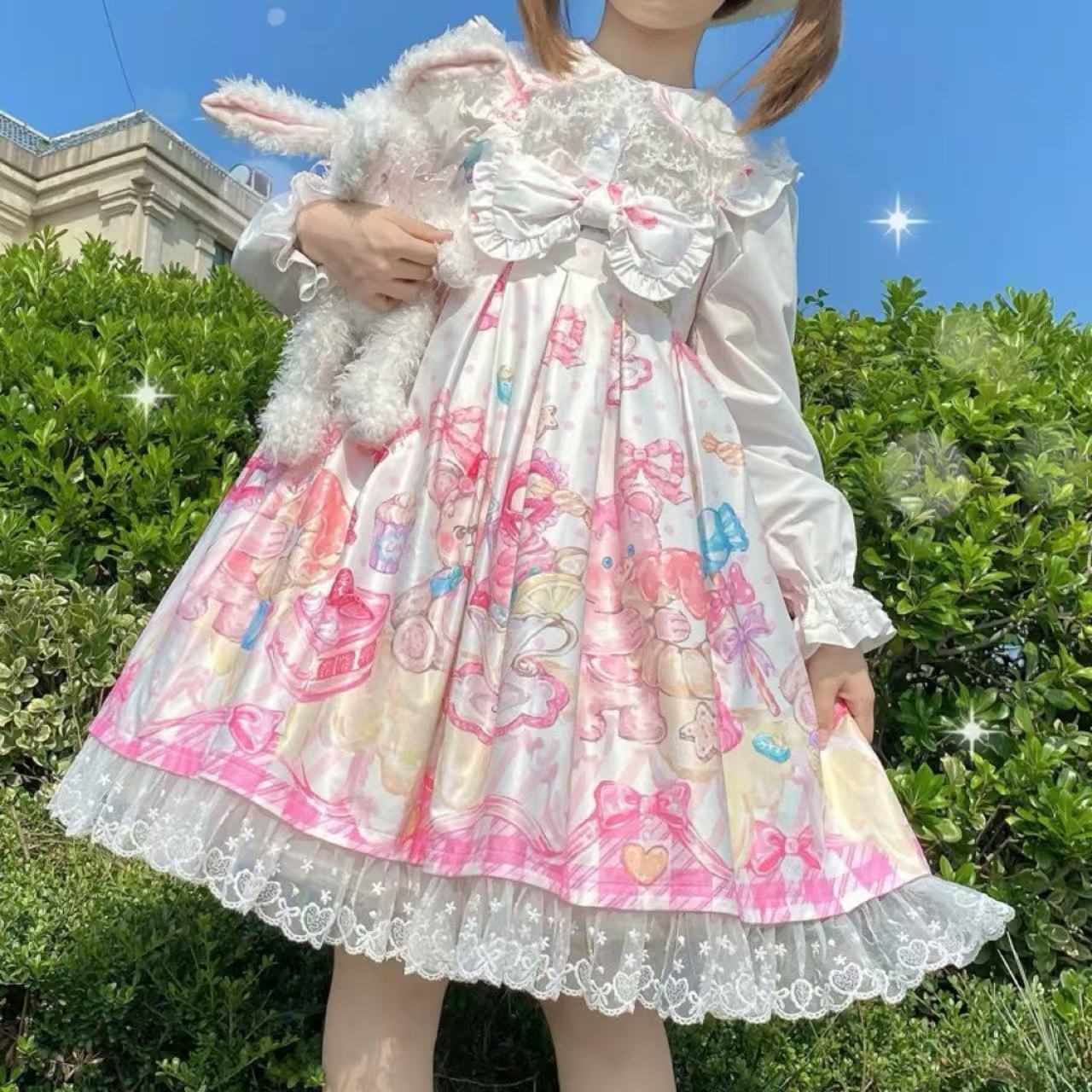 甘ロリータ うさぎ耳付き長袖シャツトップス