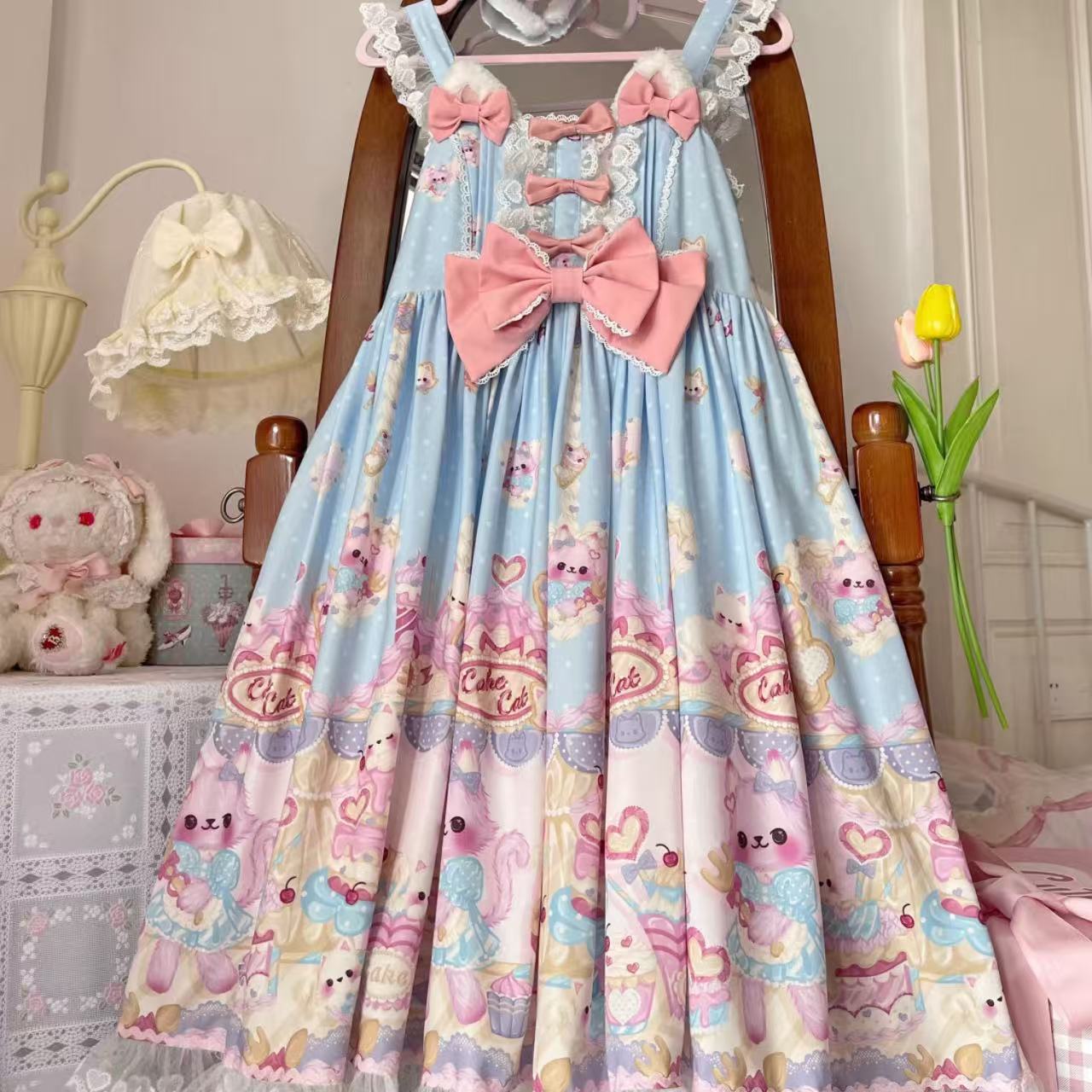 甘ロリータ 猫パティシエ・サスペンダースカート