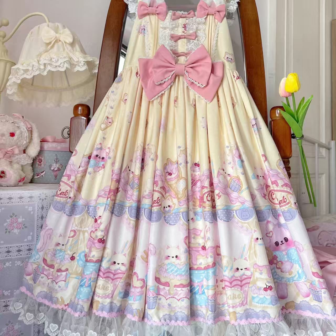 甘ロリータ 猫パティシエ・サスペンダースカート