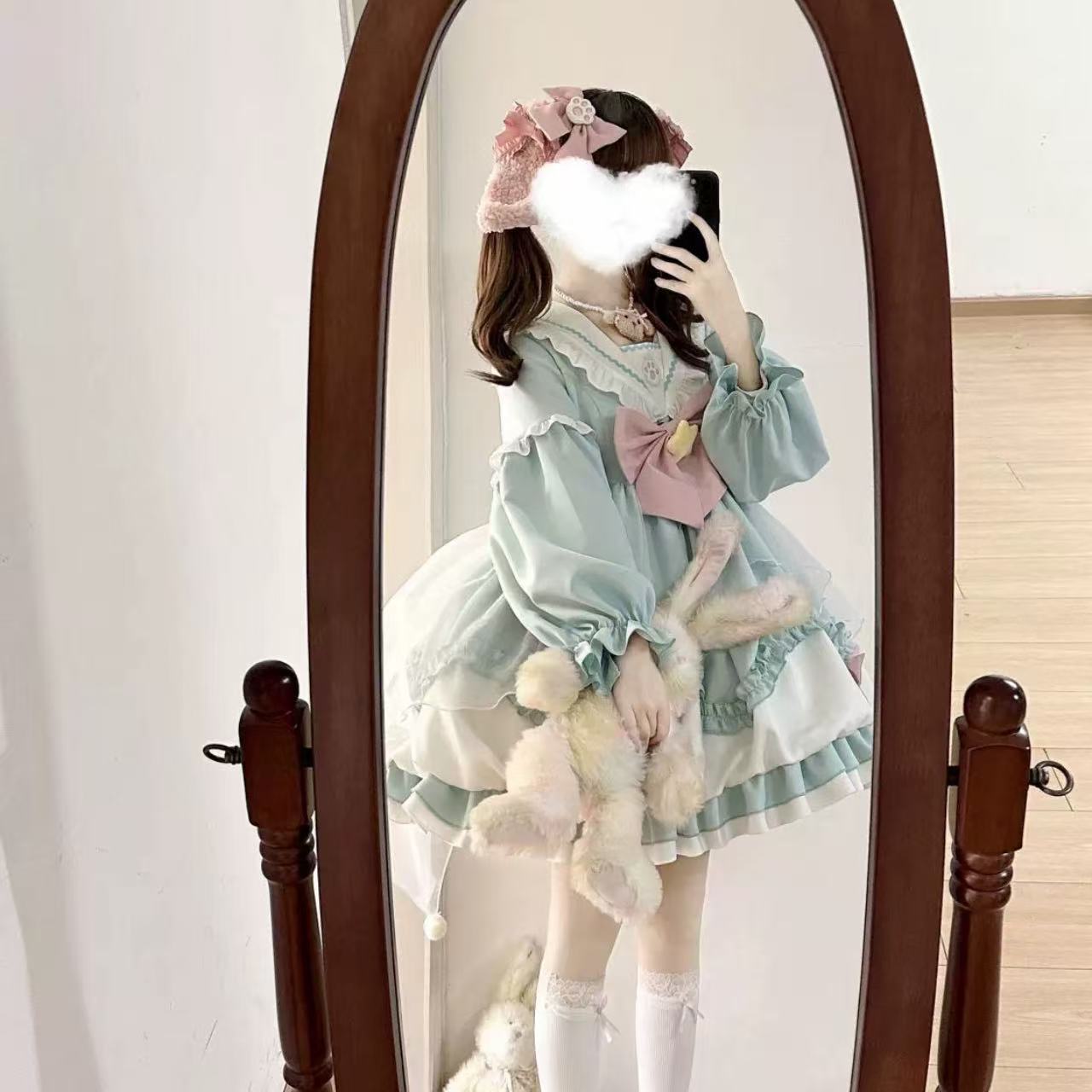 甘ロリータ ネイビーカラー花蕾・長袖ワンピース