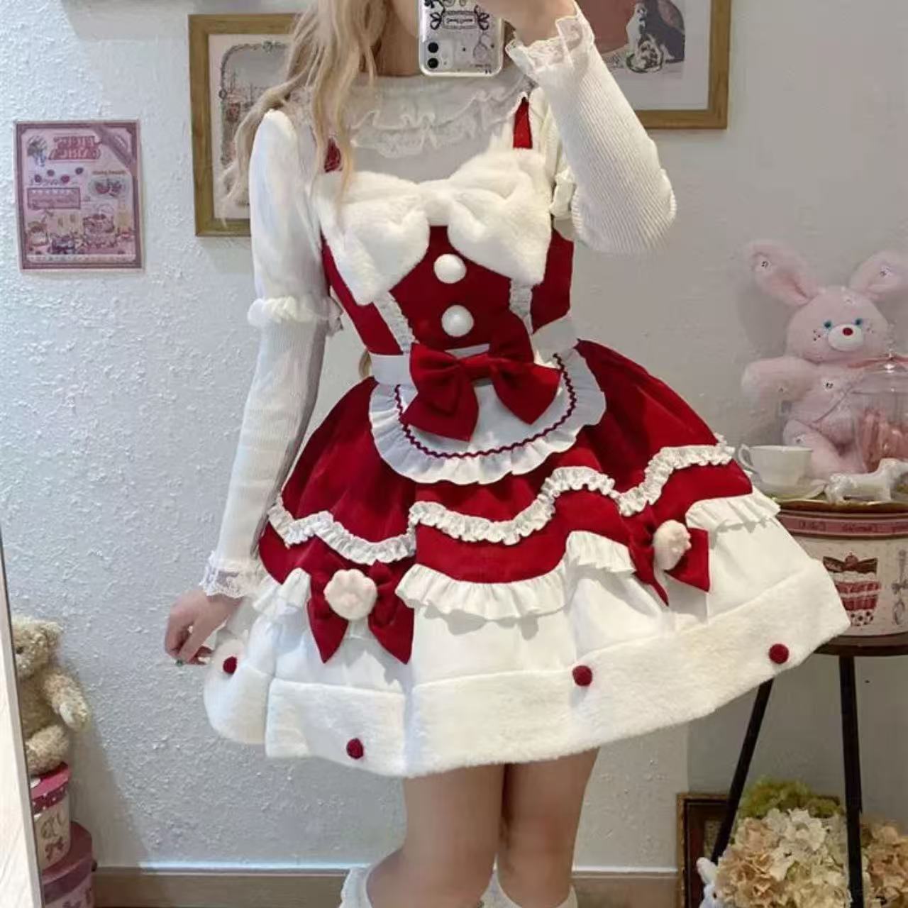 甘ロリータ ホワイトシュガーガール・ウィンターサスペンダードレス