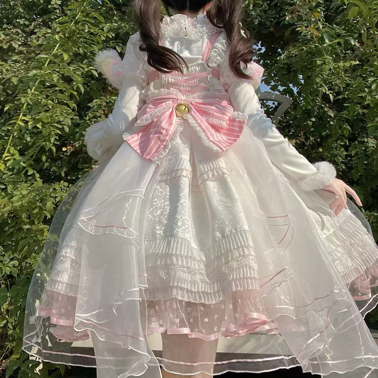 甘ロリータ ホワイトシュガーガール・秋冬サスペンダーワンピース