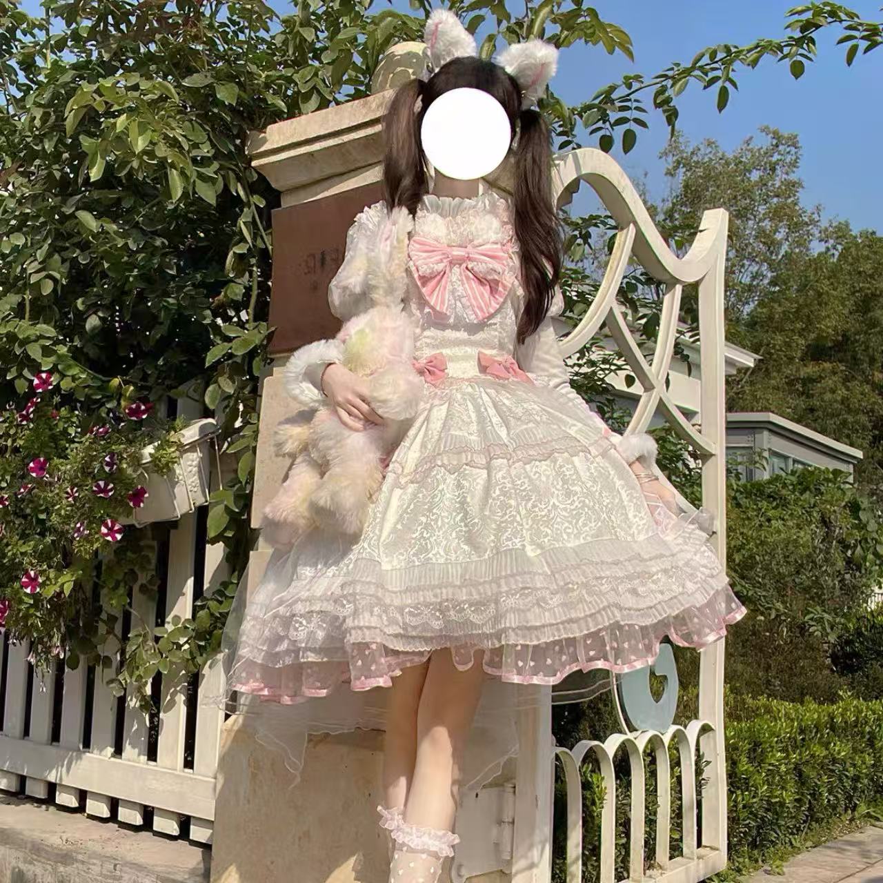 甘ロリータ ホワイトシュガーガール・秋冬サスペンダーワンピース