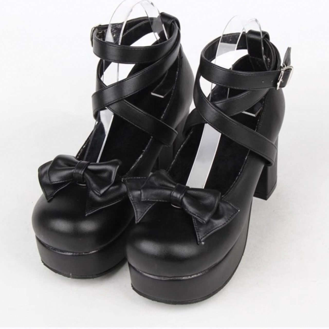 【ゴスロリ】クロスベルトヒールシューズ ロリータ靴 ロリータファッション