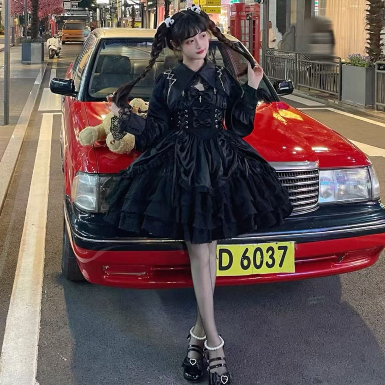 ゴスロリ 十字架刺繍レースドレスワンピース