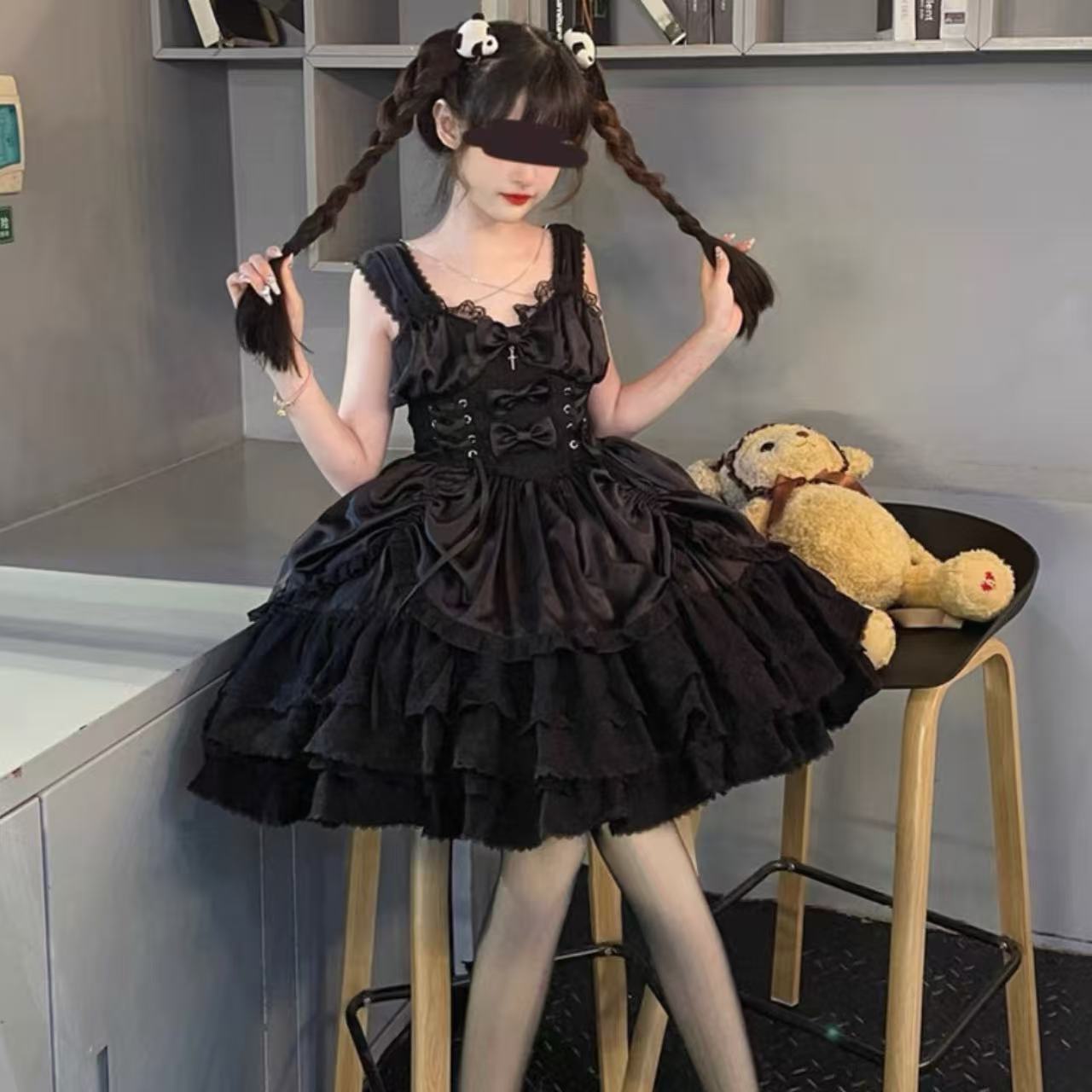 ゴスロリ 十字架刺繍レースドレスワンピース