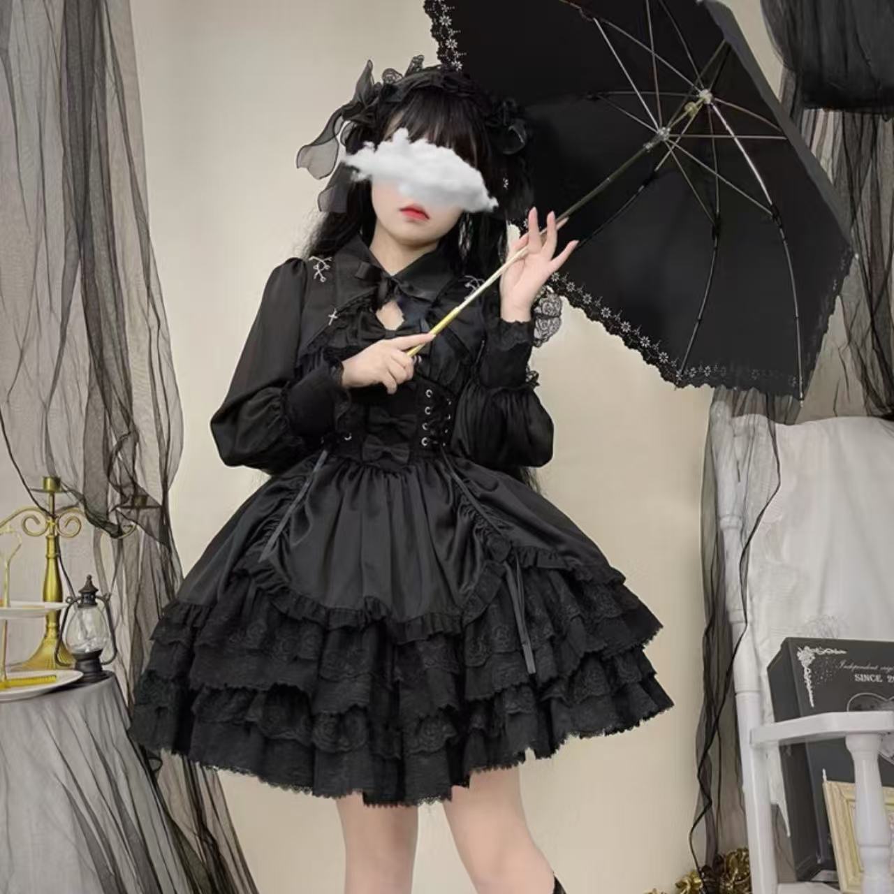 ゴスロリ 十字架刺繍レースドレスワンピース