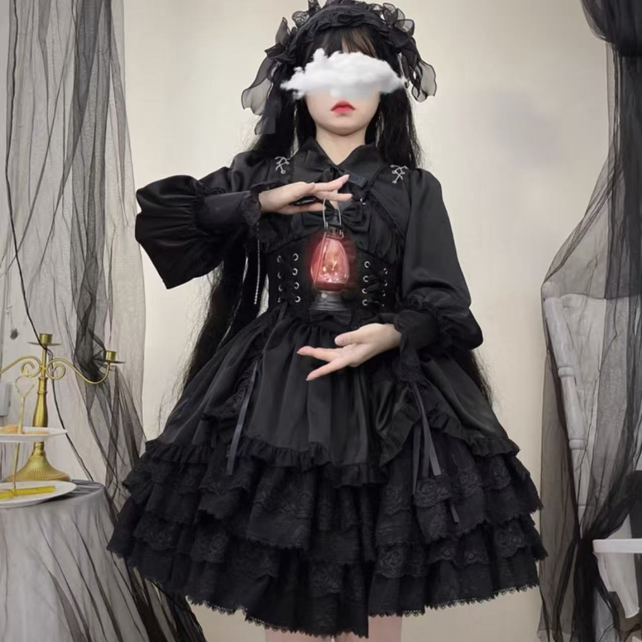 ゴスロリ 十字架刺繍レースドレスワンピース