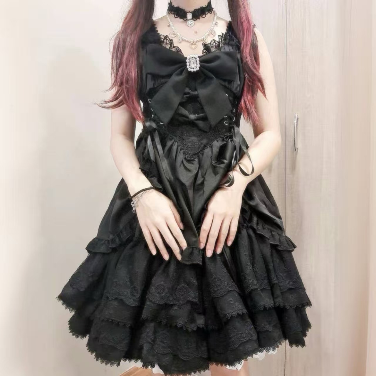 ゴスロリ 十字架刺繍レースドレスワンピース