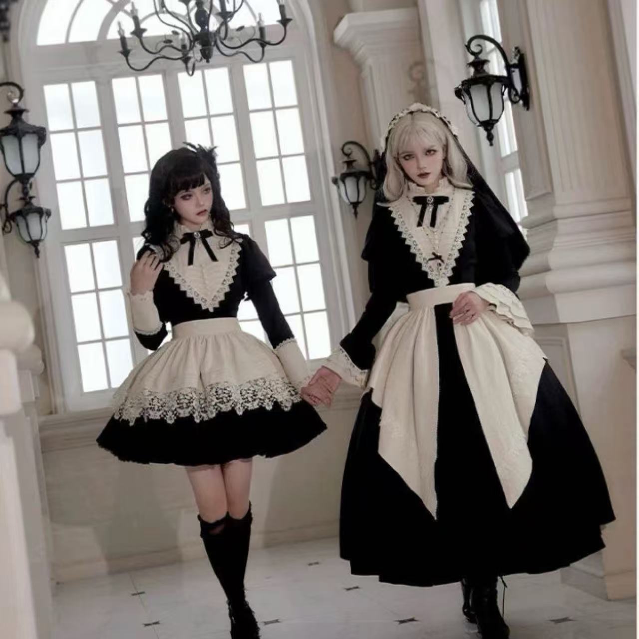 ロリータファッション 清楚な修道院風レースメイド服