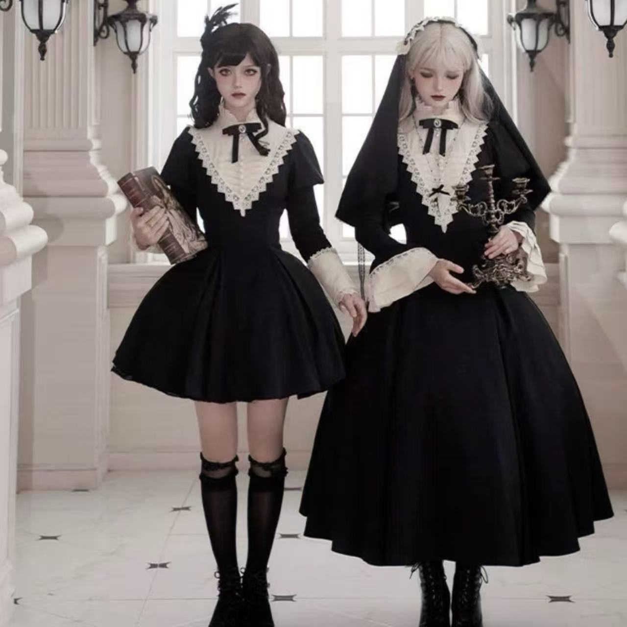 ロリータファッション 清楚な修道院風レースメイド服