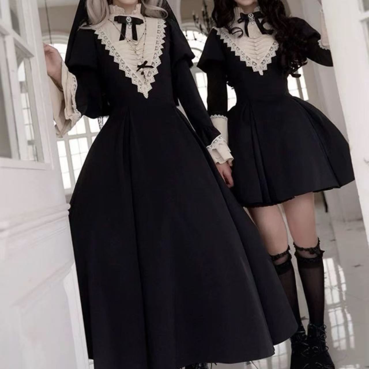 ロリータファッション 清楚な修道院風レースメイド服