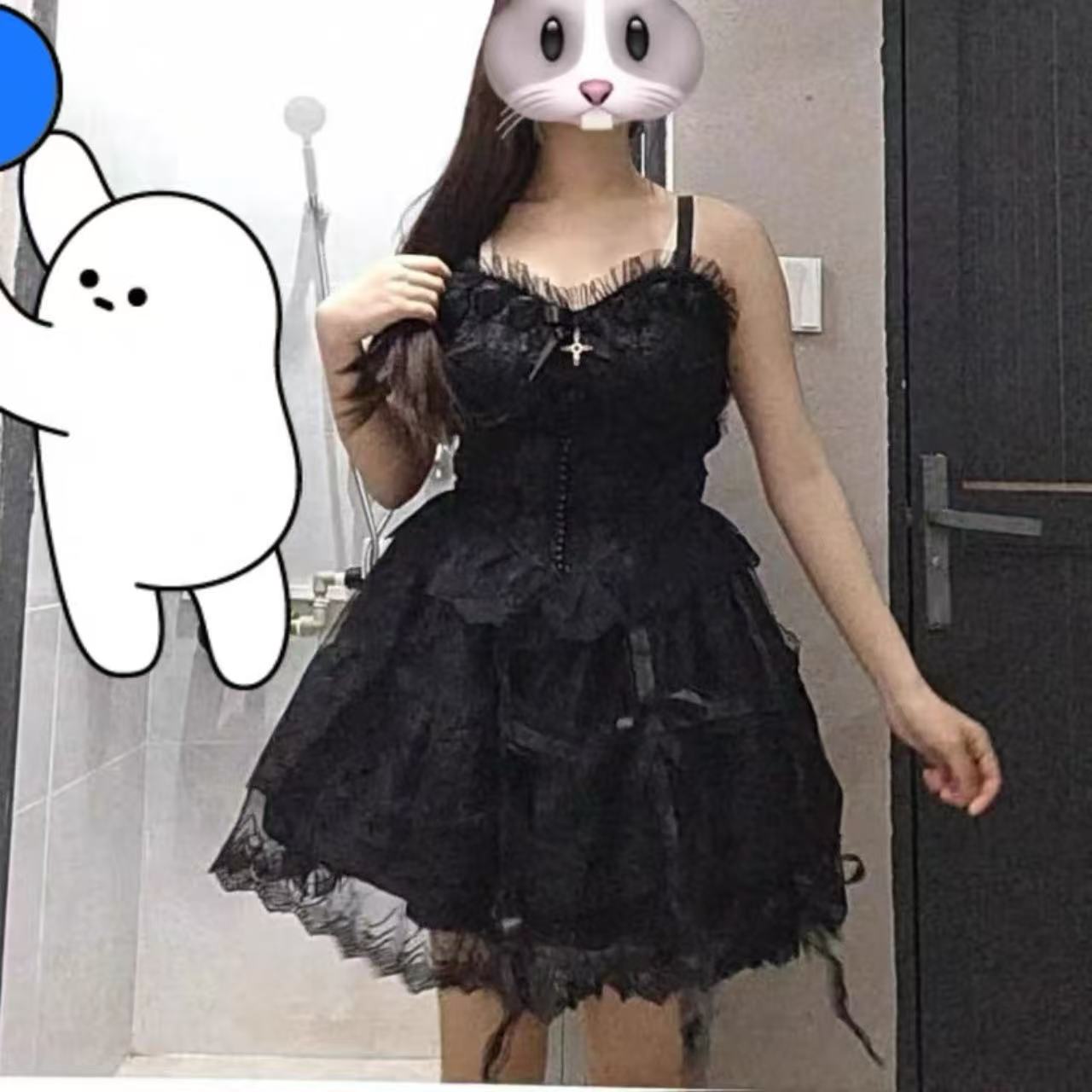 ゴスロリ 宮廷風レース重ね姫袖ワンピース