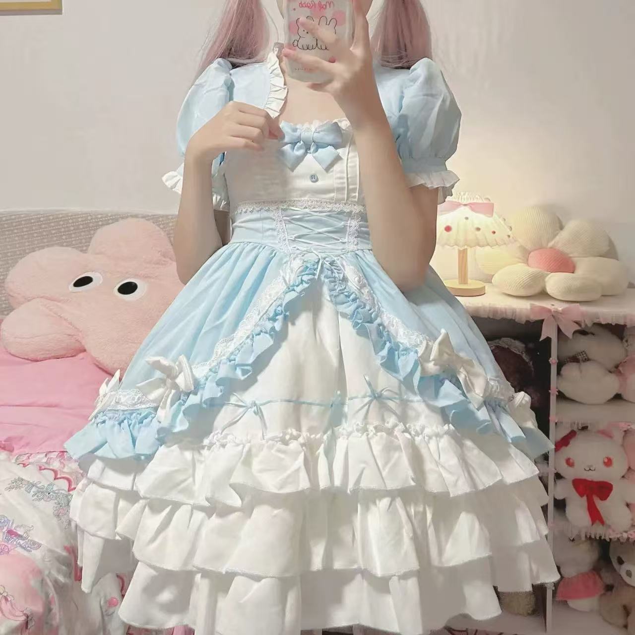 ゴスロリ 姫系フリル重ねレースワンピース