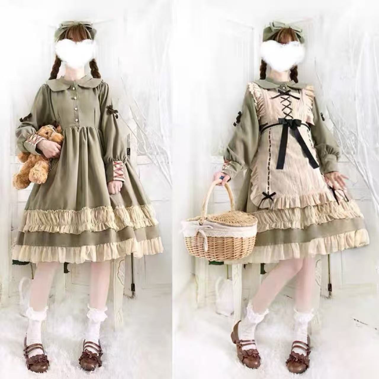 クラシカルロリータ 初心者用 ペールグリーンガーリーフリルワンピース