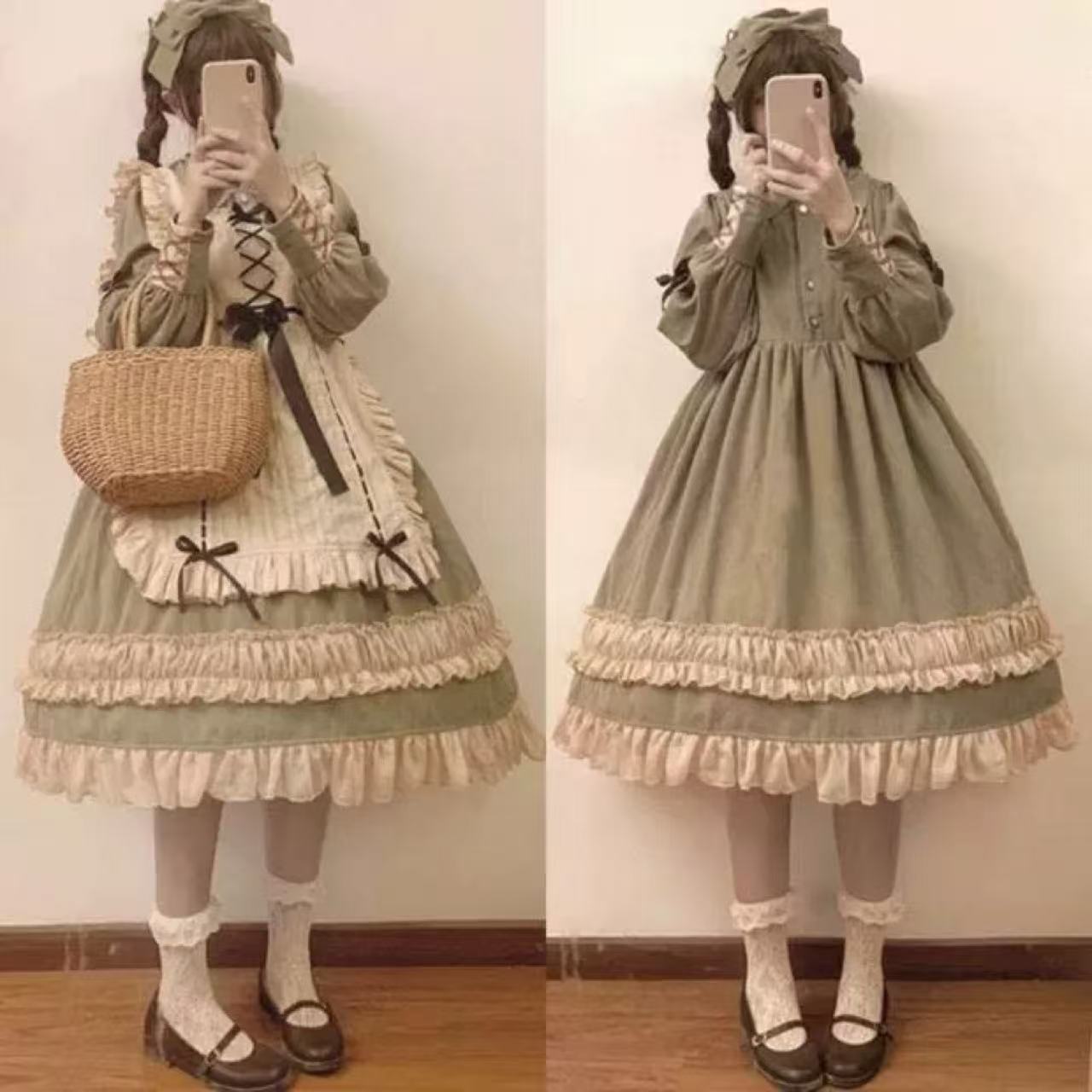 クラシカルロリータ 初心者用 ペールグリーンガーリーフリルワンピース