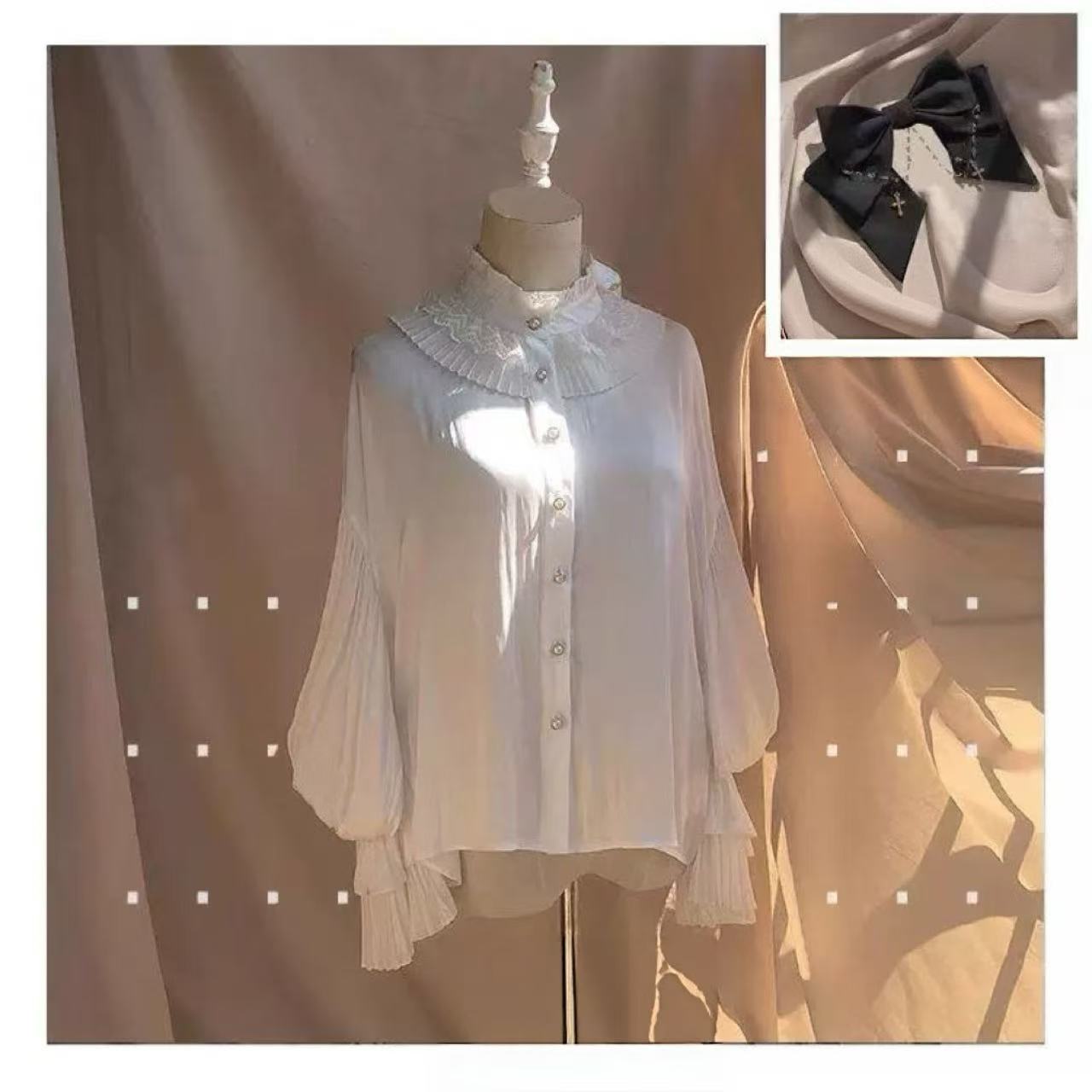 ゴスロリ 十字架飾りレース襟ブラウス