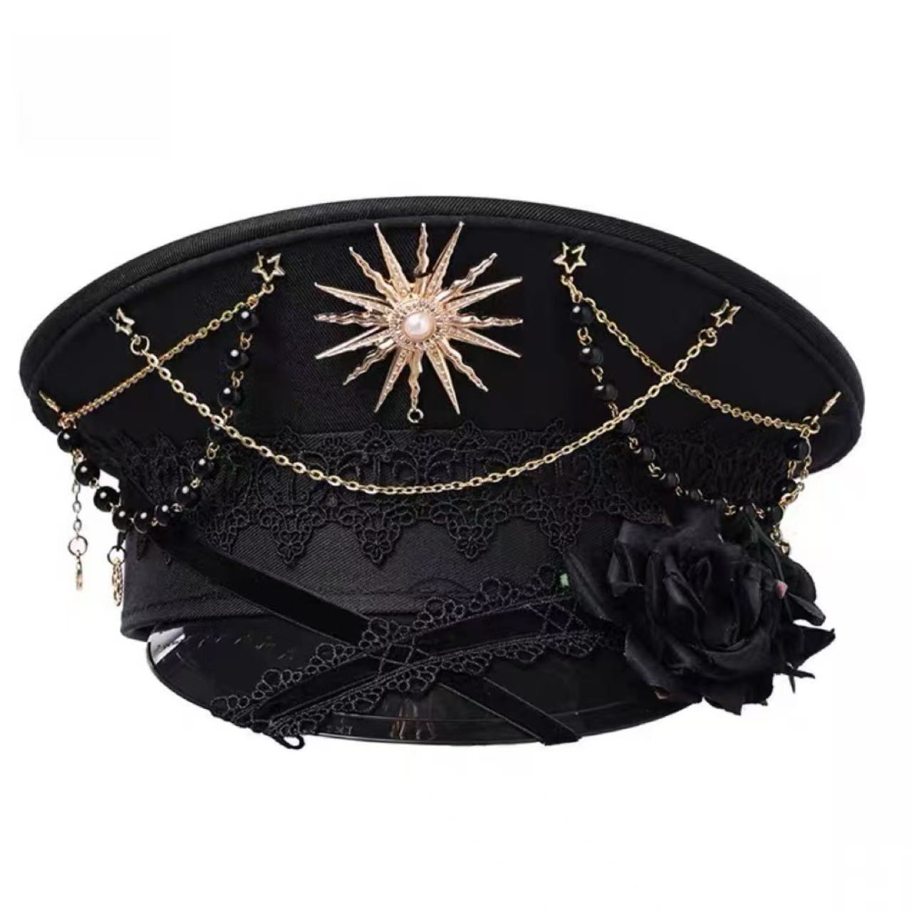 軍服ロリータ チェーンゴシックスクールキャップ