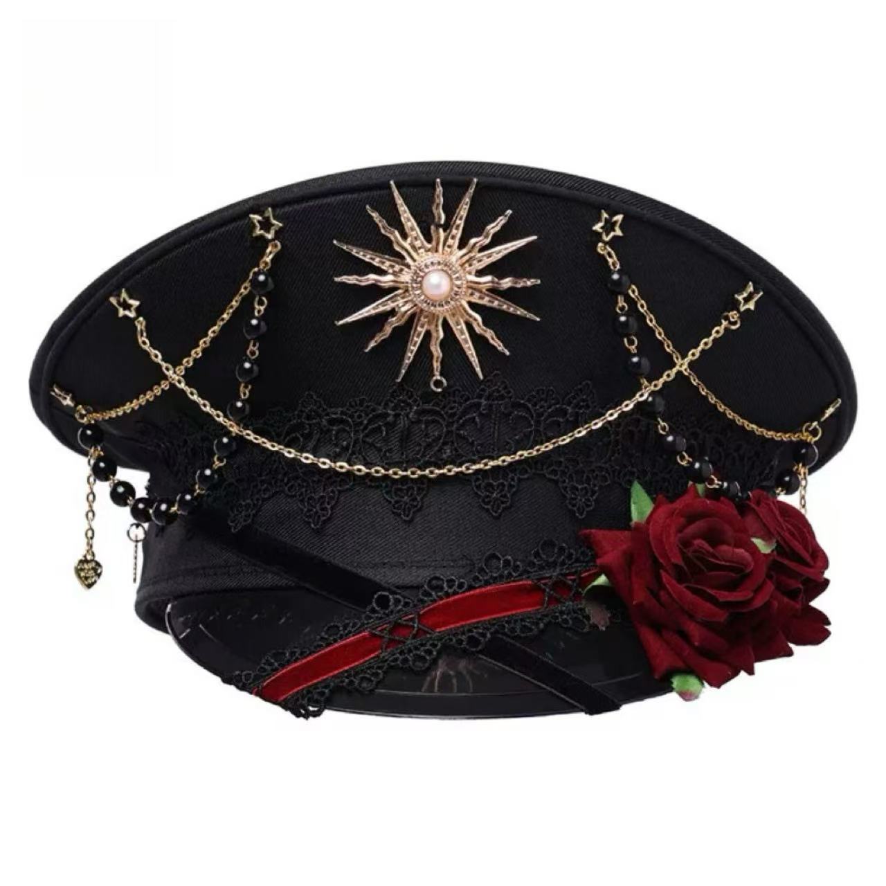 軍服ロリータ チェーンゴシックスクールキャップ