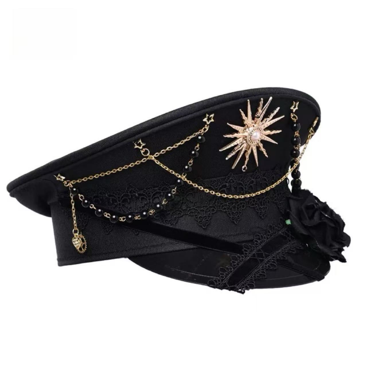 軍服ロリータ チェーンゴシックスクールキャップ