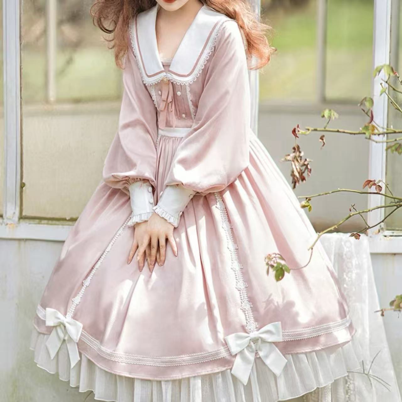 甘ロリータ 長袖パステルドレス