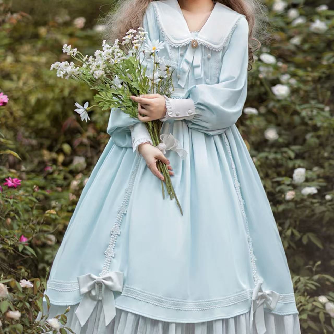 甘ロリータ 長袖パステルドレス