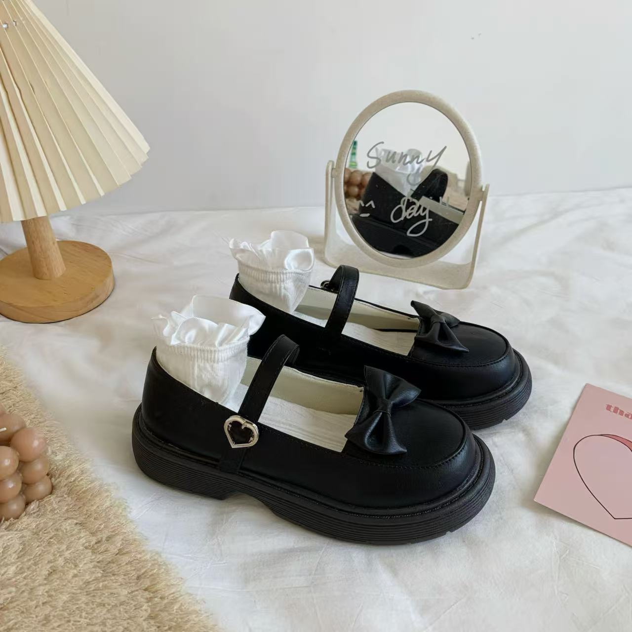 ゴスロリ リボン厚底ローファー ロリータ靴