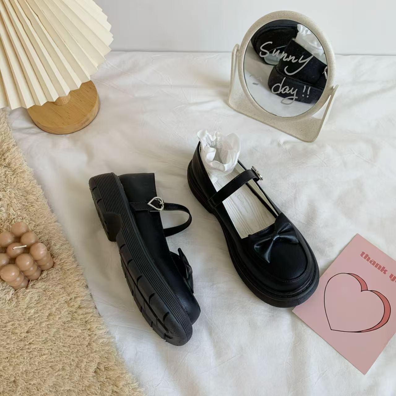 ゴスロリ リボン厚底ローファー ロリータ靴