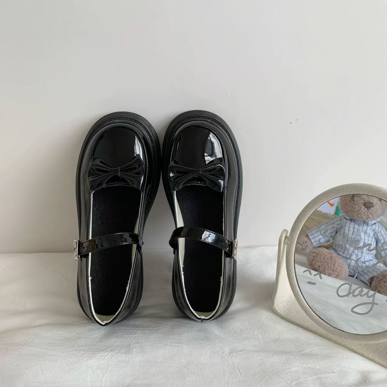 ゴスロリ リボン厚底ローファー ロリータ靴