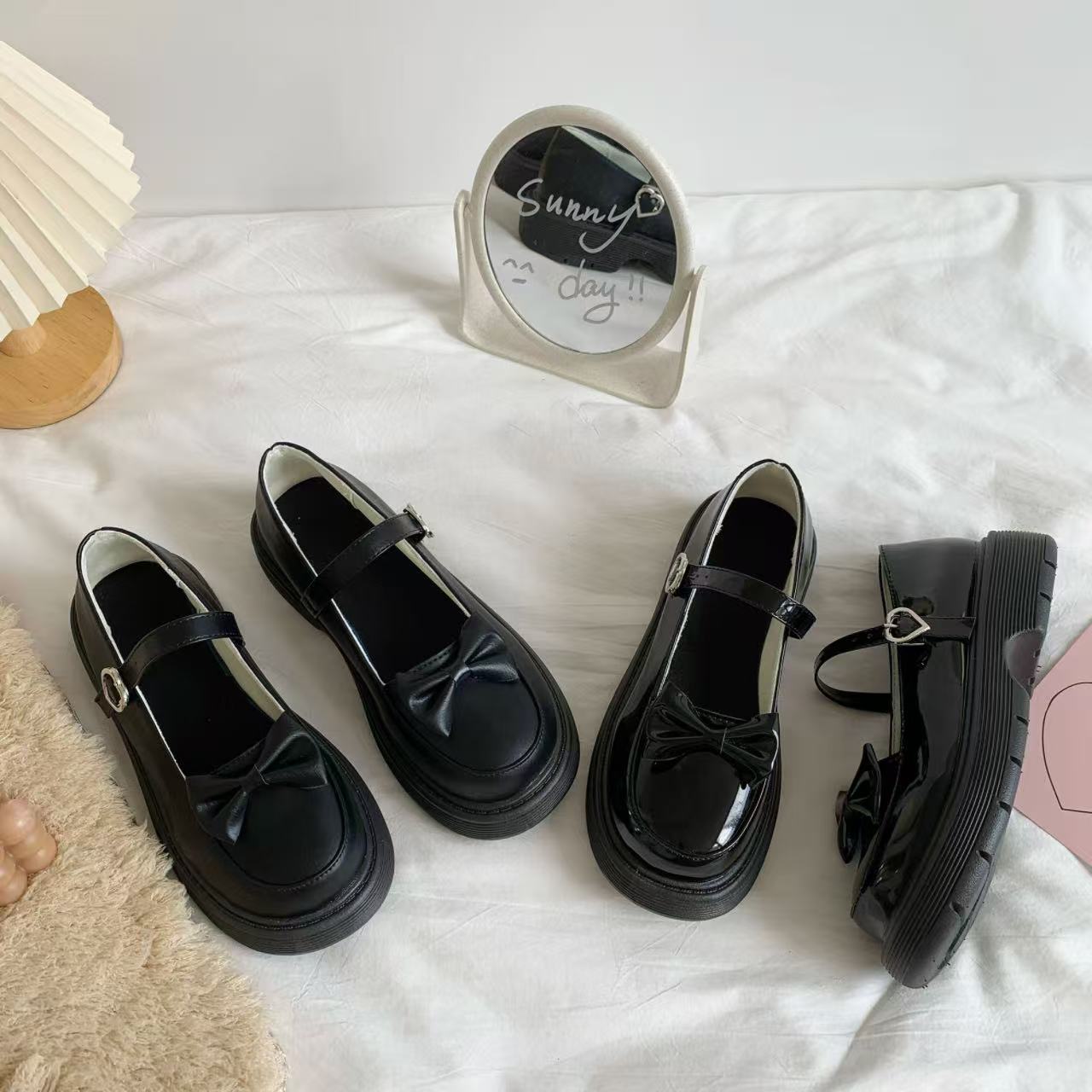 ゴスロリ リボン厚底ローファー ロリータ靴