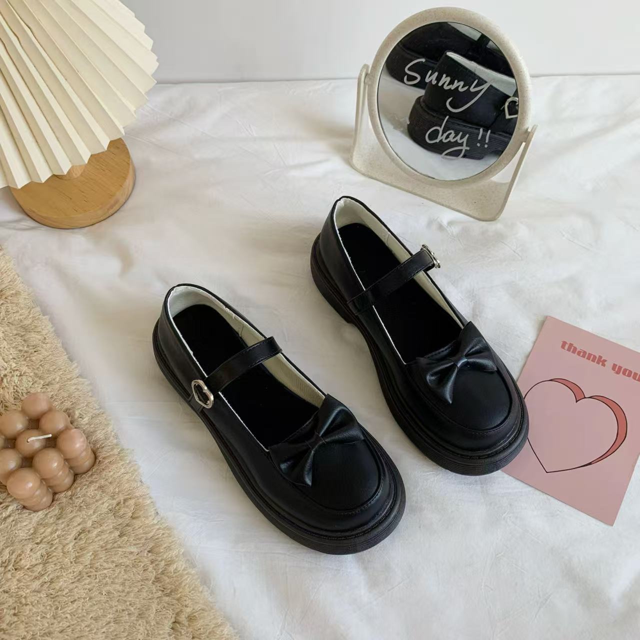 ゴスロリ リボン厚底ローファー ロリータ靴