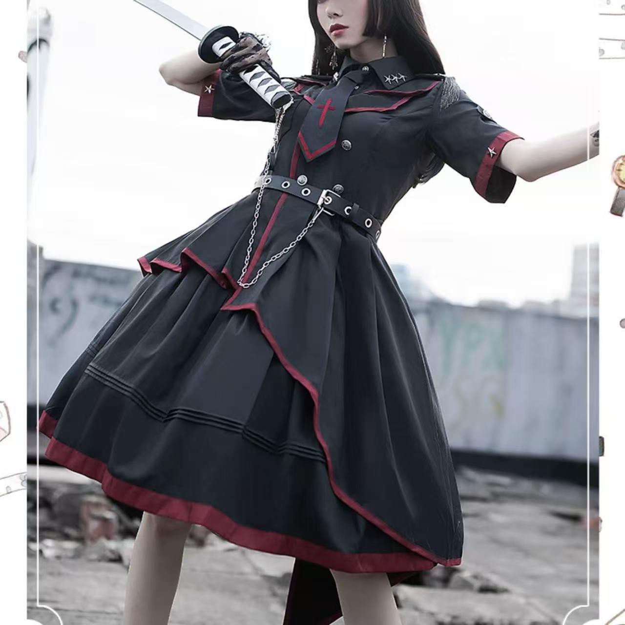 軍服ロリータ ブラックアーミーワンピース