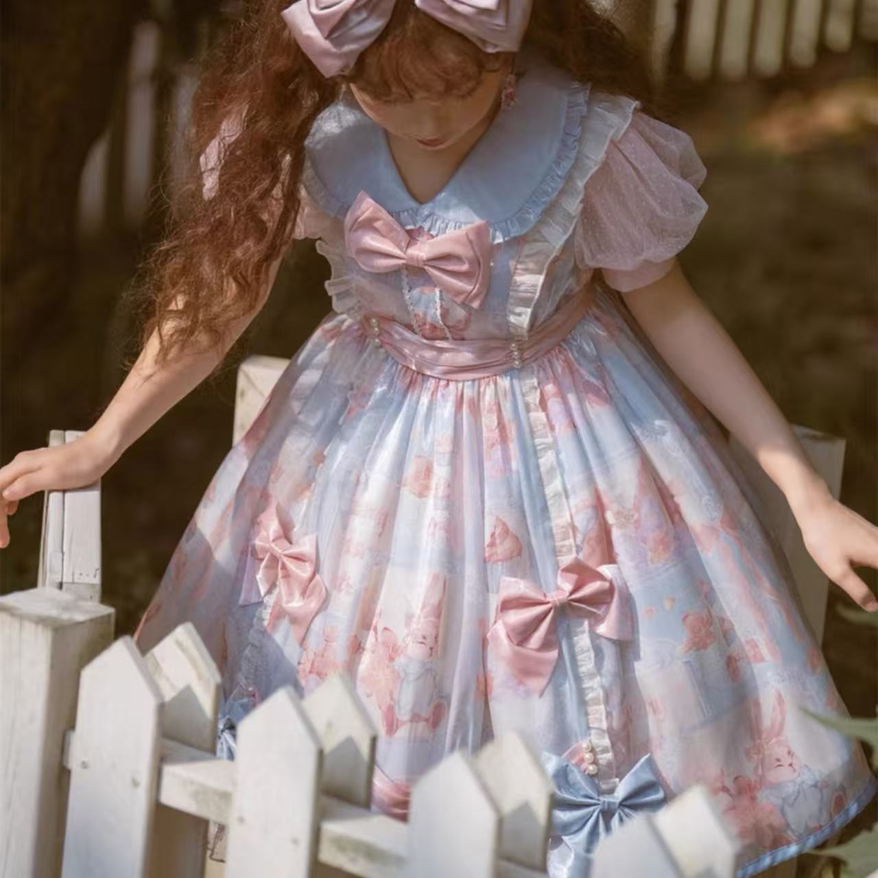 甘ロリータ パフスリーブ夢かわフリルフラワーミニワンピース