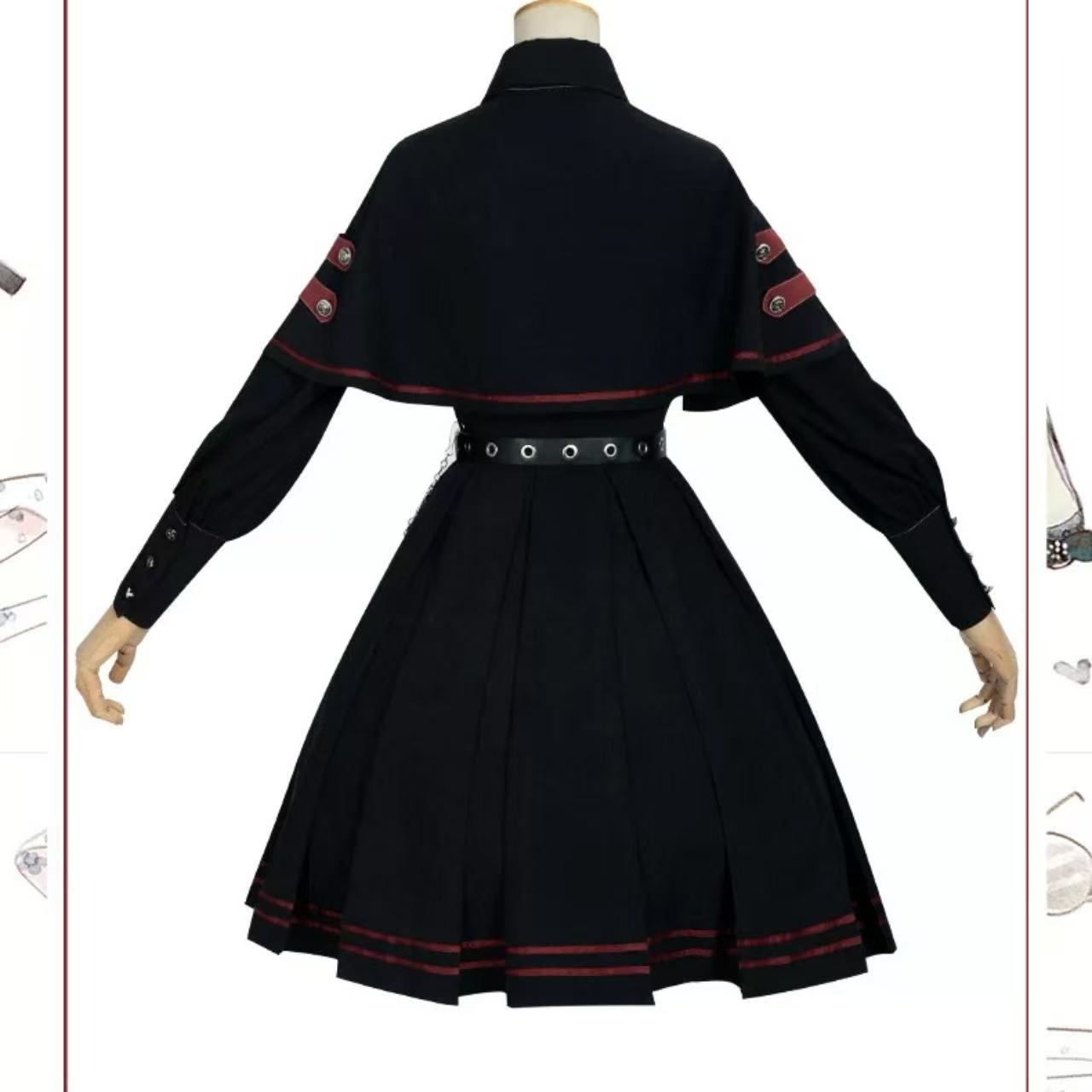 軍服ロリータ 赤リボン×チェーンポリス制服ワンピース