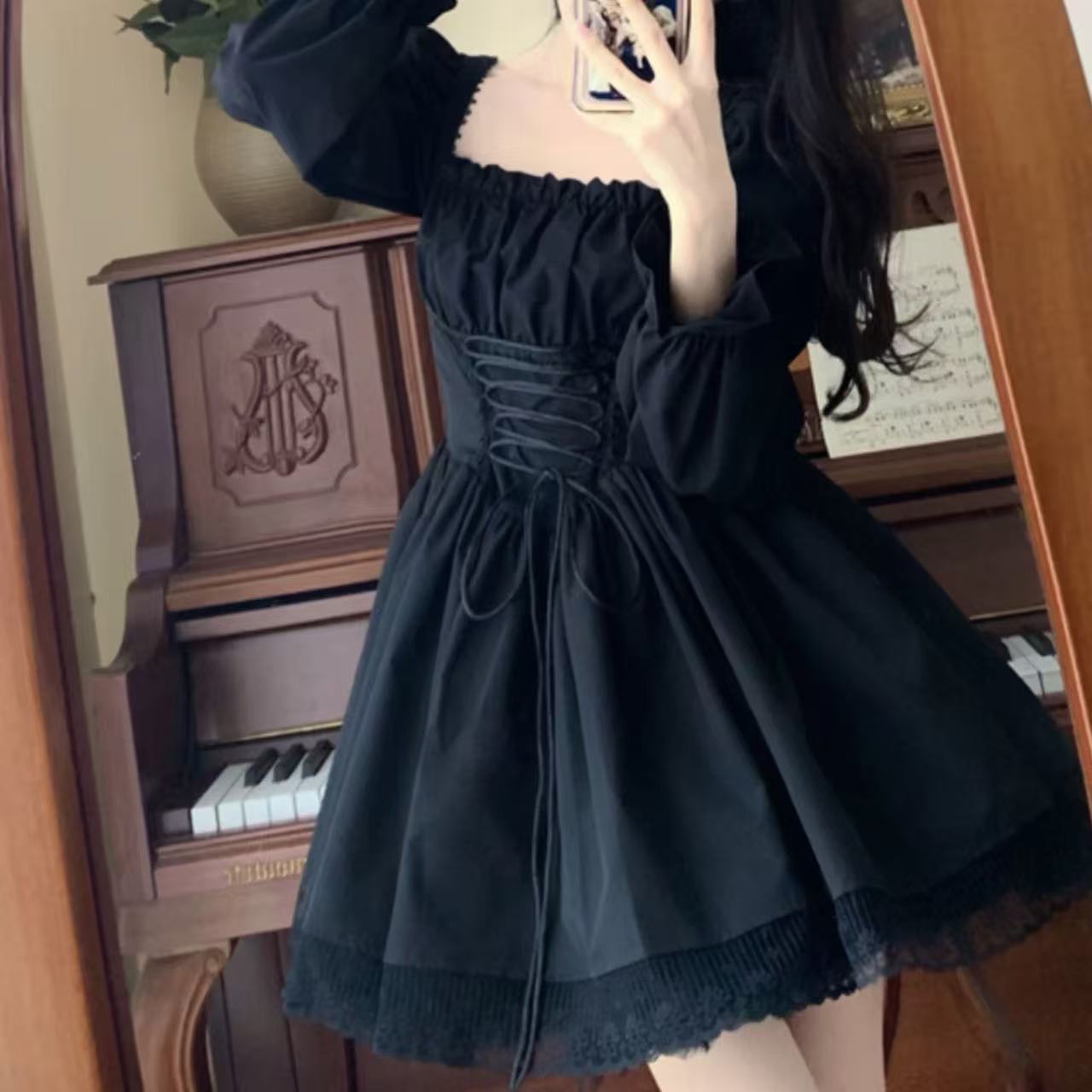 ゴスロリ ふんわりゴシック姫袖ワンピース