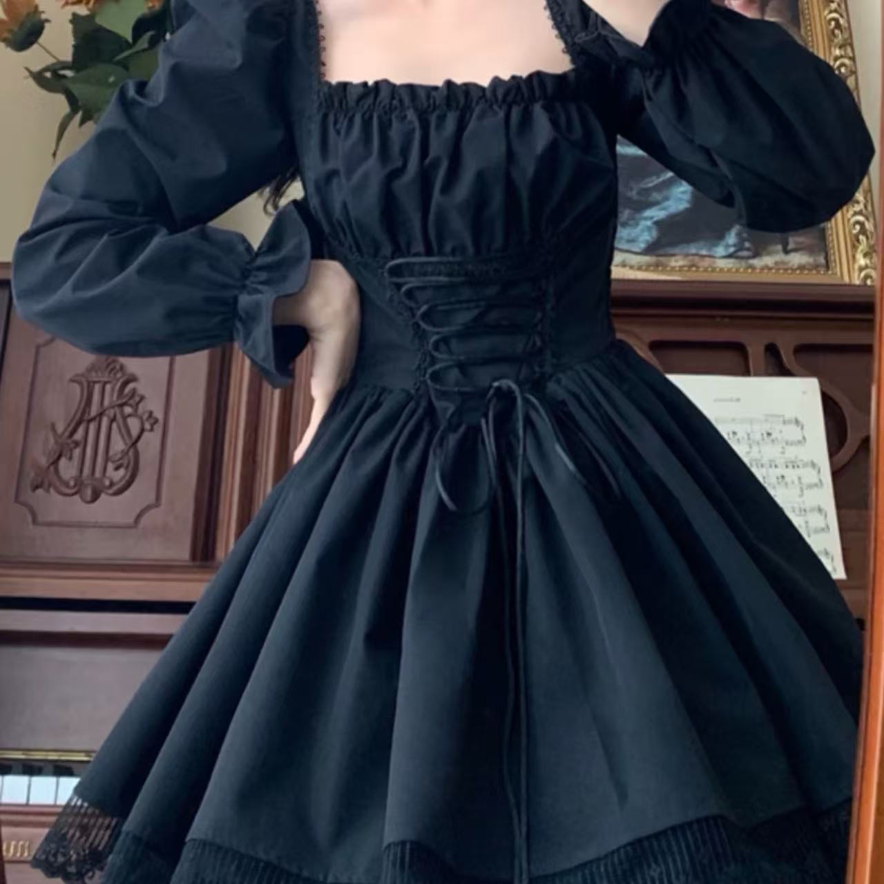 ゴスロリ ふんわりゴシック姫袖ワンピース